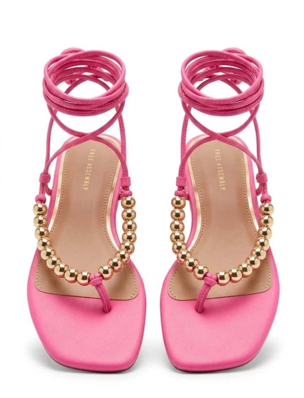 Free Assembly Women's Beaded Wrap Sandals in Pink | Size 6